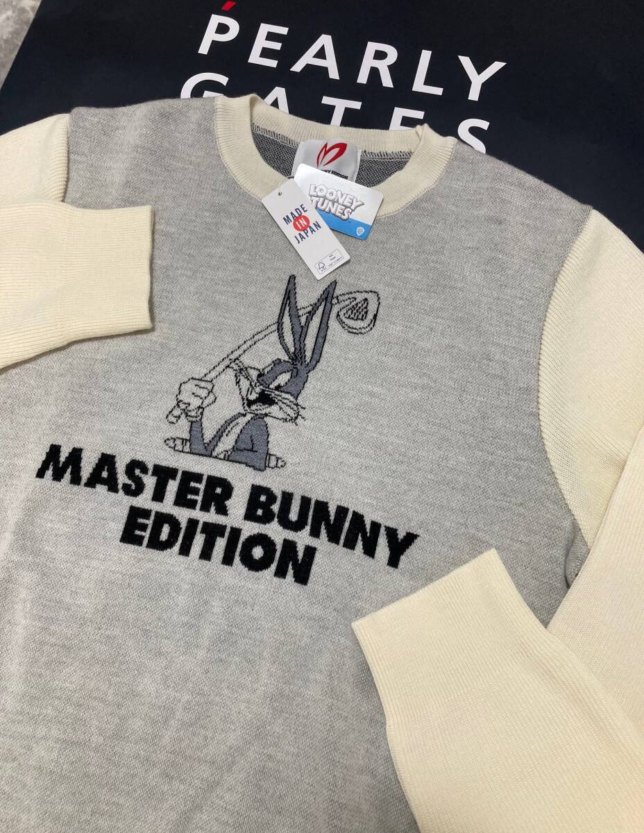 新品 パーリーゲイツ マスターバニー 【Bugs Bunny×MASTER BUNNY】3色Wジャガード ニットプルオーバー(6)サイズLL/白拍卖