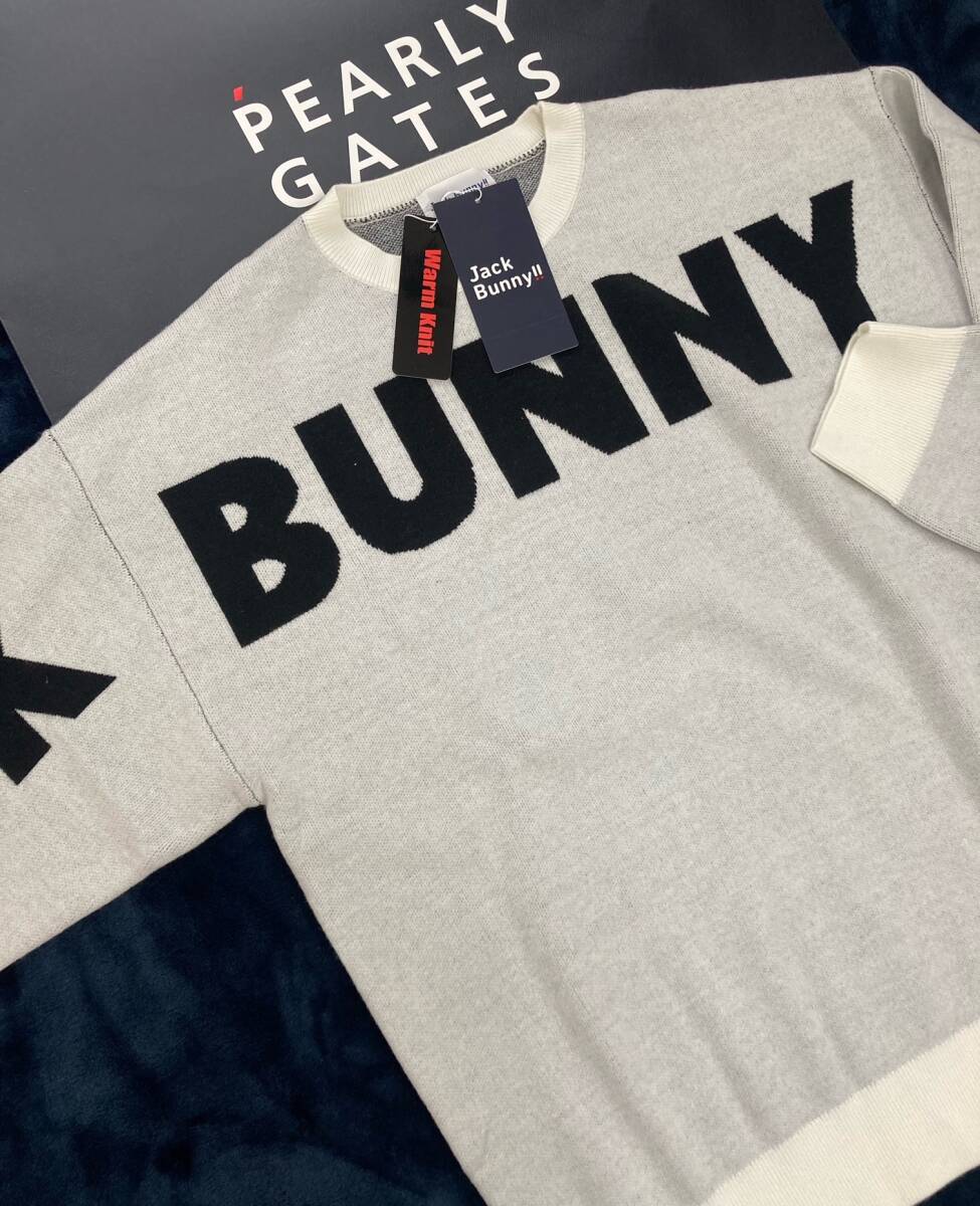 新品 パーリーゲイツ ジャックバニー HOT FEEL クルーネックニットプルオーバー(4)サイズM/白 JACK BUNNY拍卖