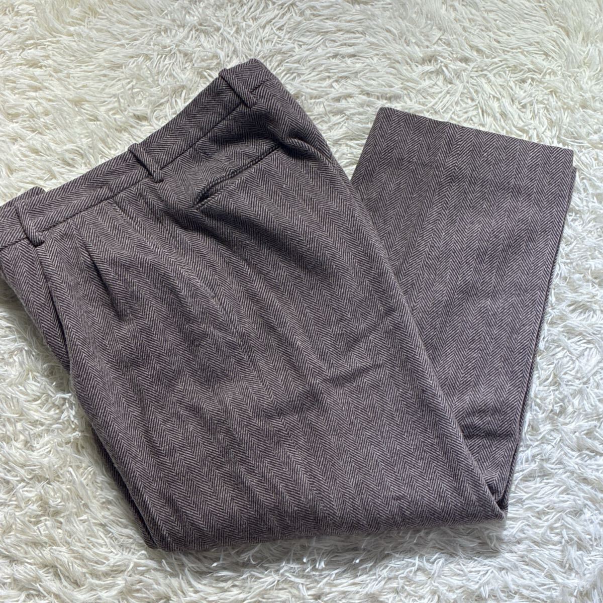 極美品/Lサイズ◎STEVEN ALAN スティーブンアラン テーパードパンツ スラックス ワイドパンツ ブラウン ウール メンズ拍卖