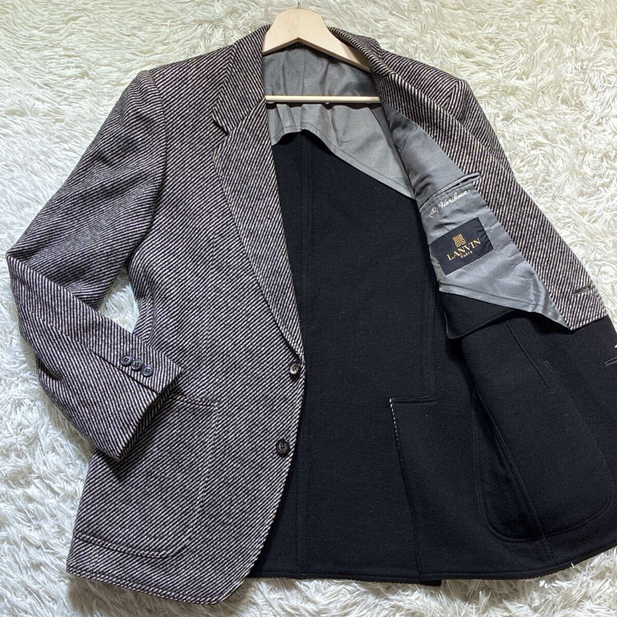 極美品◎LANVIN PARIS ランバン テーラードジャケット ヘリンボーン ツイード グレー L相当 ウール メンズ 紳士服 秋冬拍卖