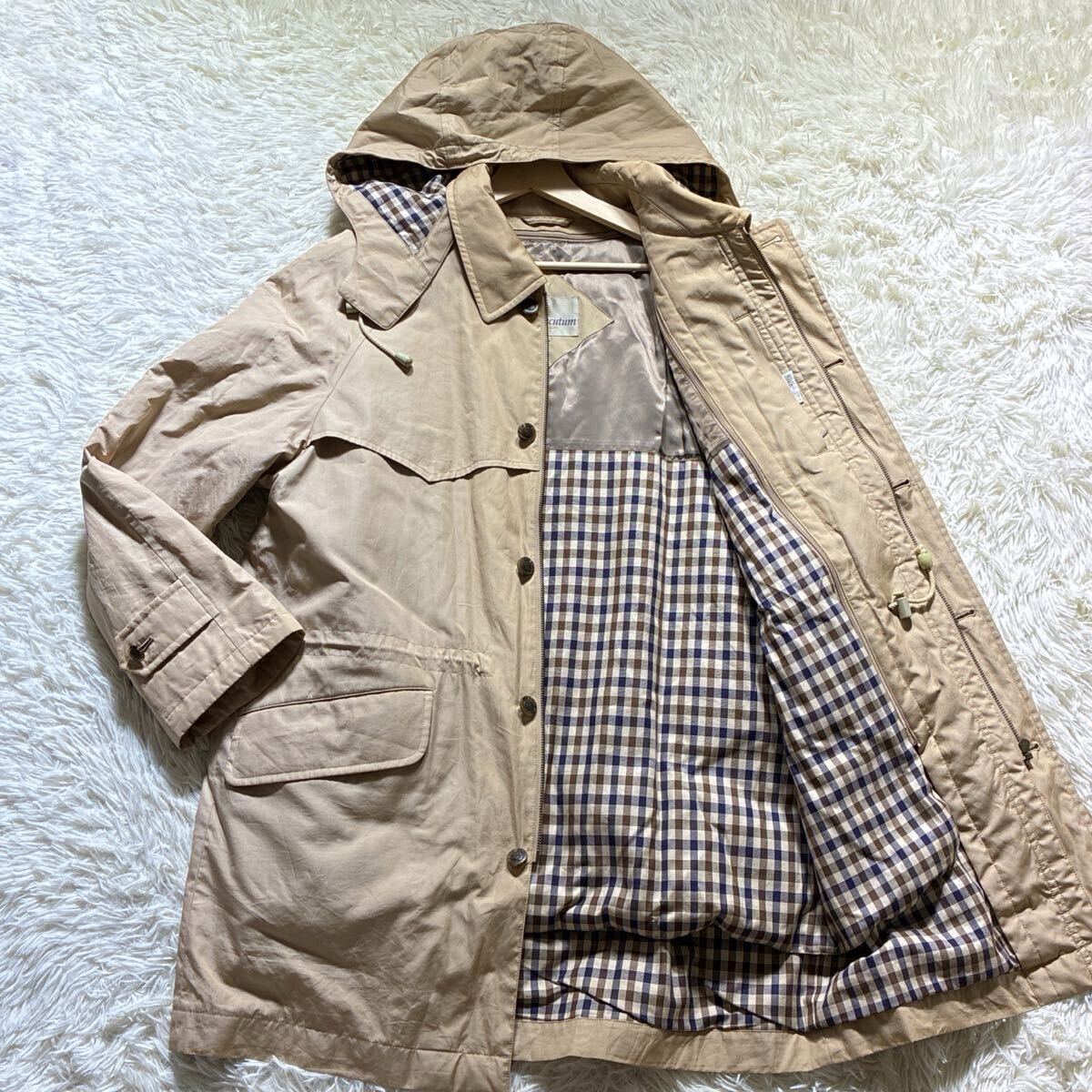 美品/Lサイズ◎Aquascutum アクアスキュータム ダウンジャケット 3way フード着脱可 ベージュ ライナー ミリタリージャケット メンズ 高級拍卖