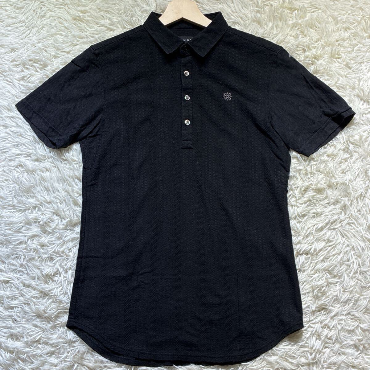 美品/Lサイズ◎St ANDREWS セントアンドリュース 半袖 ポロシャツ 黒 ブラック ワンポイント 刺繍 メンズ 吸水速乾 ゴルフ スポーツ ウェア拍卖