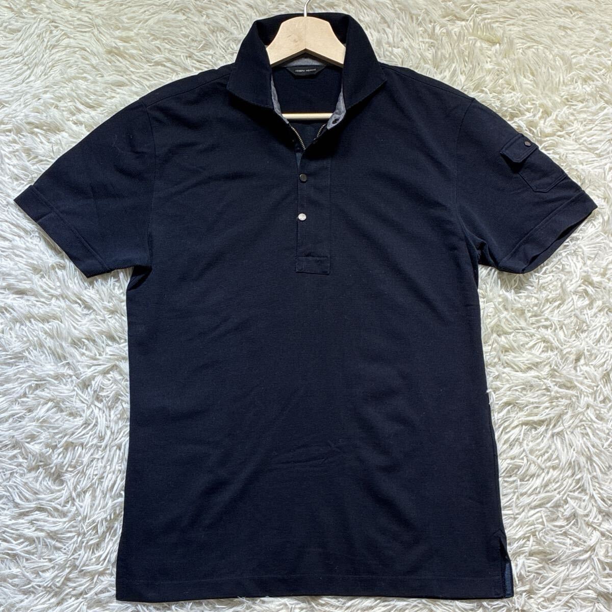 美品◎JOSEPH HOMME ジョセフオム 半袖 ポロシャツ ハーフジップ 紺 ネイビー M/46 メンズ 紳士服 トップス ゴルフ スポーツ拍卖