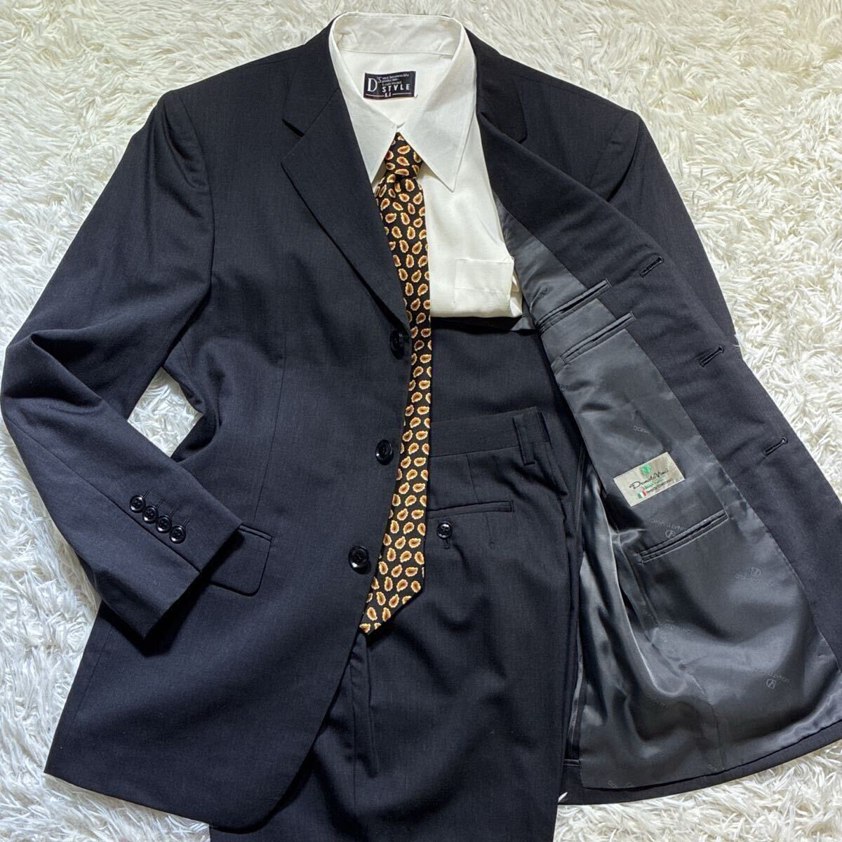 美品◎Donato Vinci ドナートヴィンチ スーツ セットアップ カシミヤ混 黒 ブラック M相当 メンズ 紳士服 ビジネス拍卖