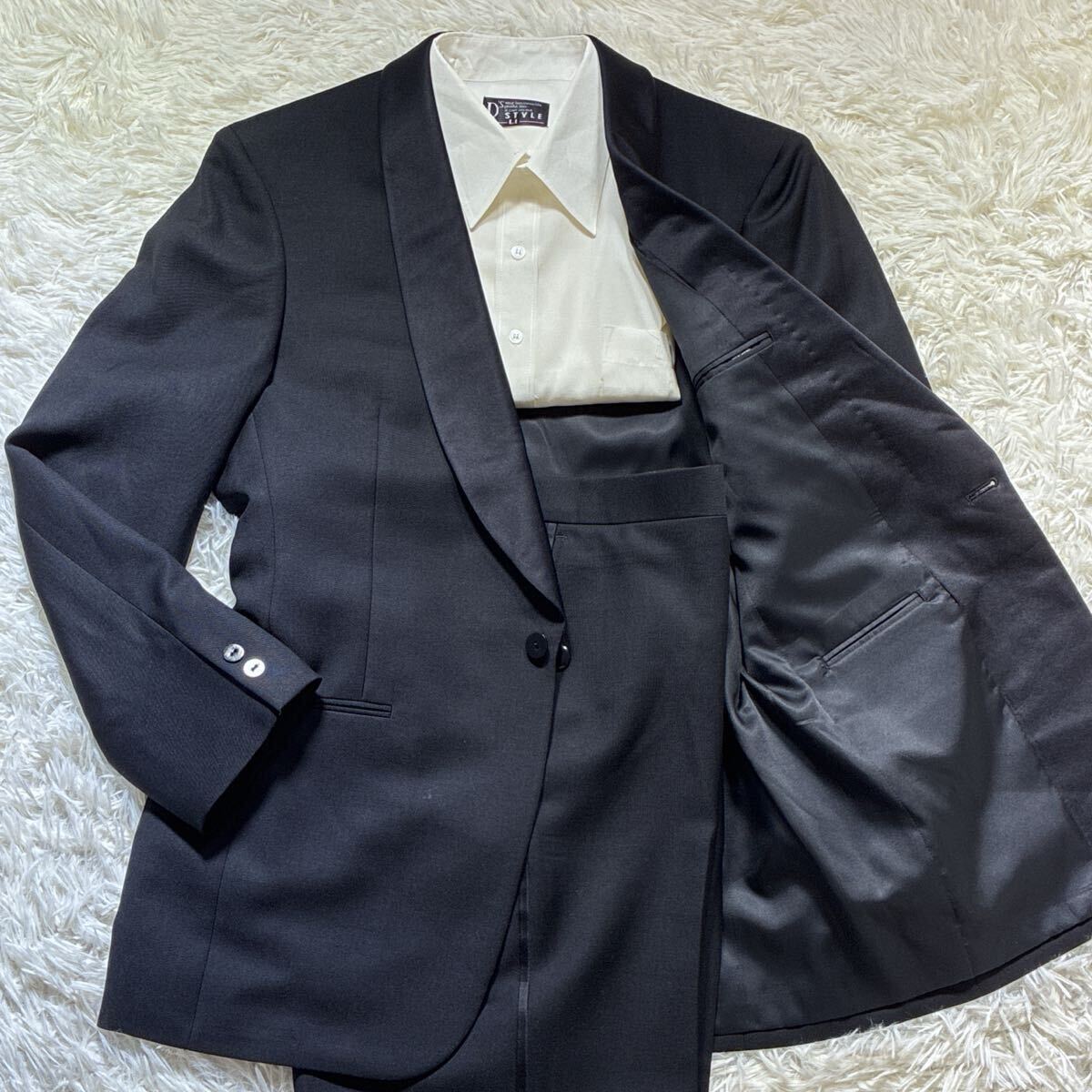 極美品/XL相当◎タキシードスーツ ブラックスーツ ピエールカルダン セットアップ 黒 ブラック AB6 フォーマル 礼服 メンズ 1B シングル拍卖