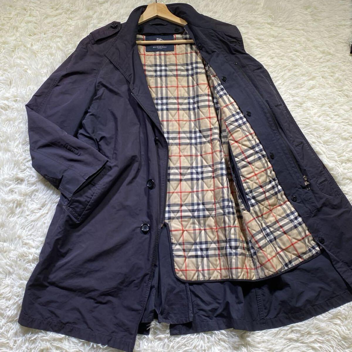 Burberry London バーバリー ロンドン ステンカラーコート ライナー付き 中綿 スプリングコート ロングコート ナイロンジャケット 2way 黒拍卖