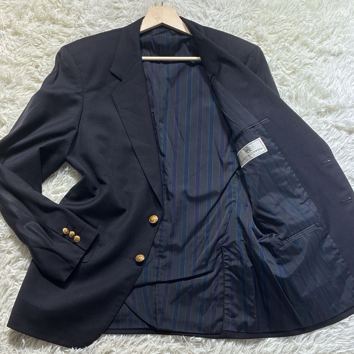 極美品◎KENT&CURWEN ケント&カーウェン テーラードジャケット 金ボタン 黒 ブラック ブレザー L相当 メンズ 紳士服拍卖