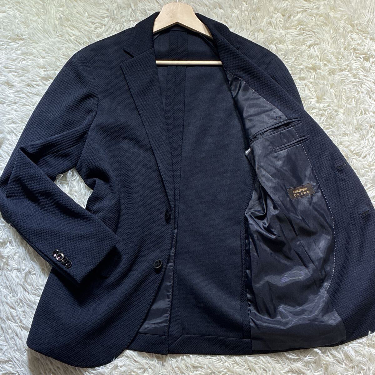 極美品◎CHRISTIAN ORANI クリスチャンオラーニ テーラードジャケット 黒 ブラック ジャガード 凹凸 Mサイズ メンズ 紳士服 ビジネス拍卖