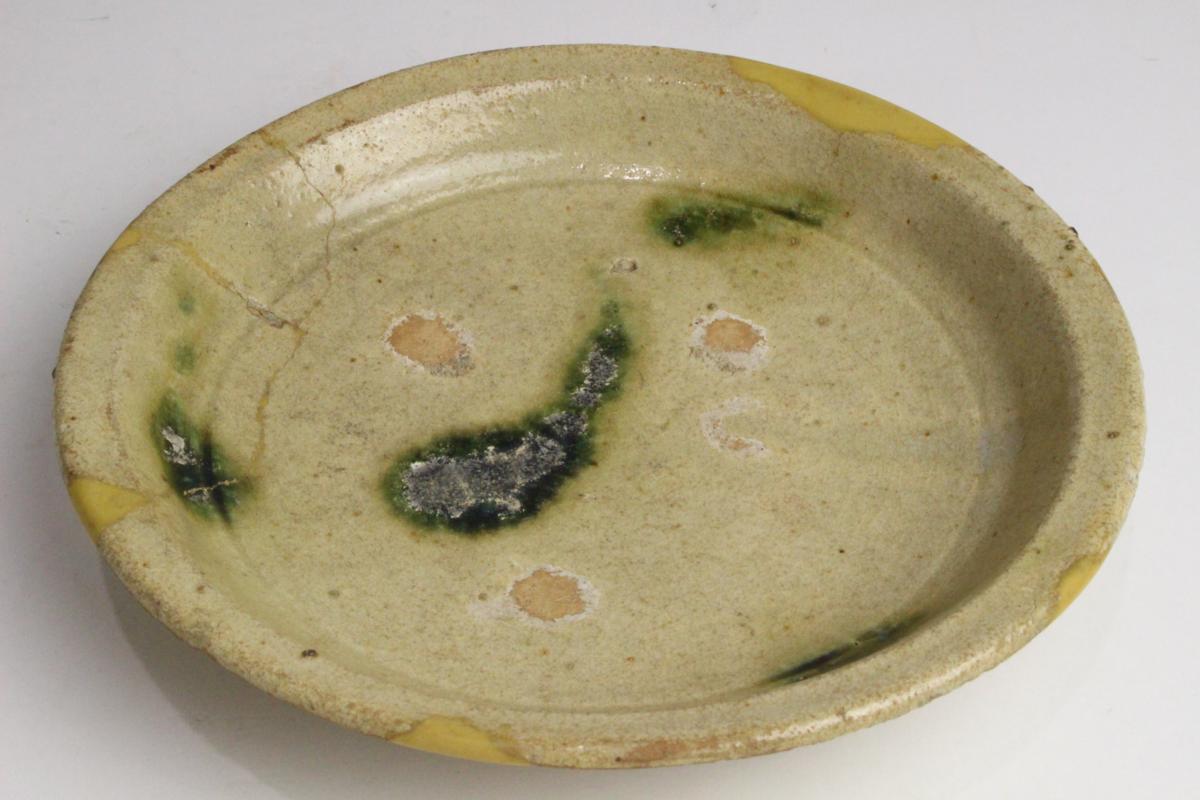 「狸庵- S」 桃山時代後期 黄瀬戸 丸皿  美濃大萱、窯下窯 「 徳川美術館 菊田清年 識 」 ☆本物保障☆u8ko2v拍卖