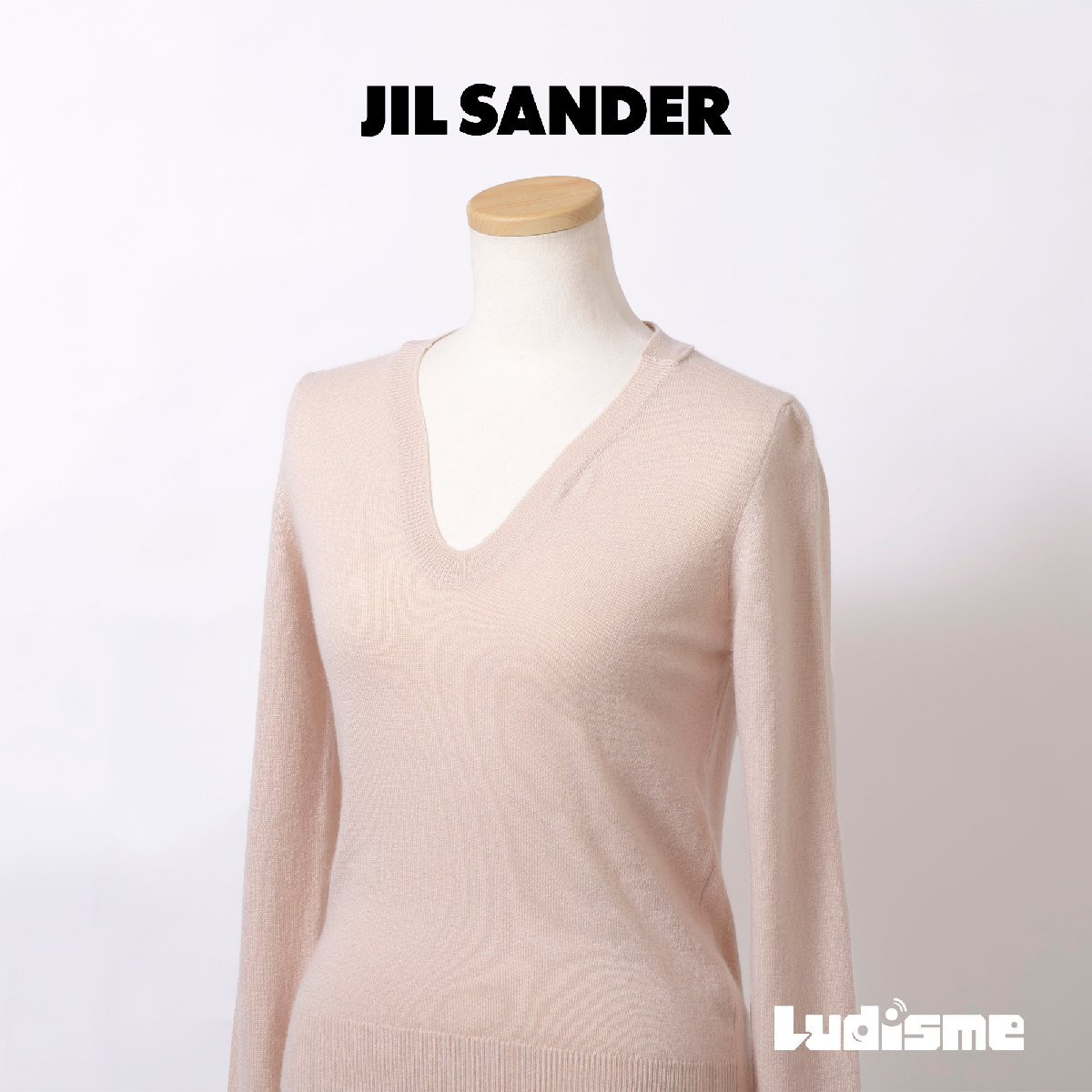 ジルサンダー JIL SANDER Vネック ニット セーター カシミヤ100% コーラルピンク 36 レディース イタリア製 トップス 長袖 薄手 シンプル拍卖
