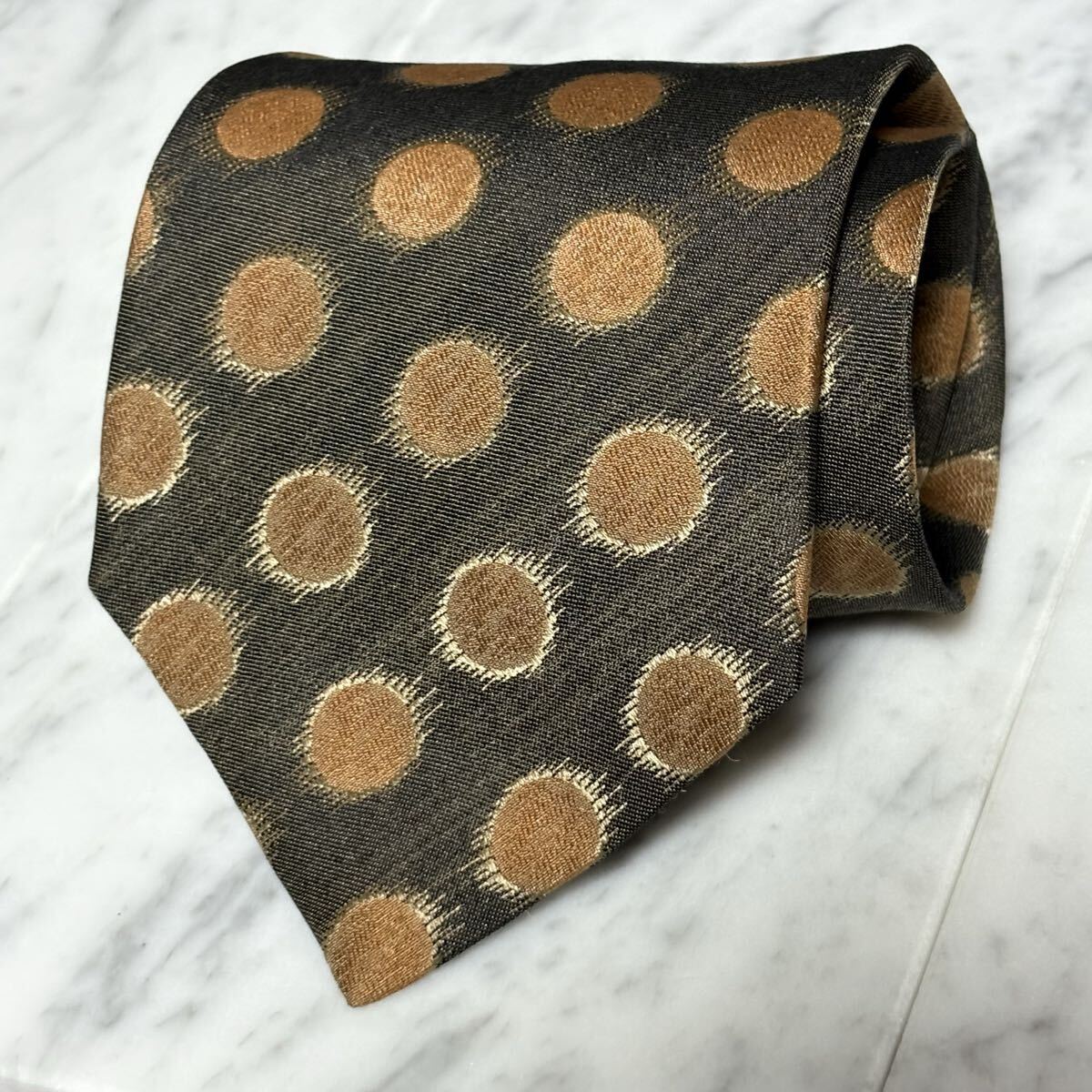 【未使用に近い】 999円~ dunhill ネクタイ ブラウン系 ドット (GREEN B3)拍卖