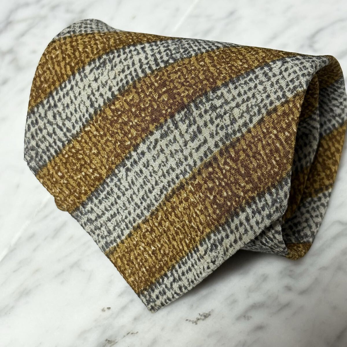 770円~ ARMANI ネクタイ ストライプ ブラウン グレー (GREEN B3)拍卖