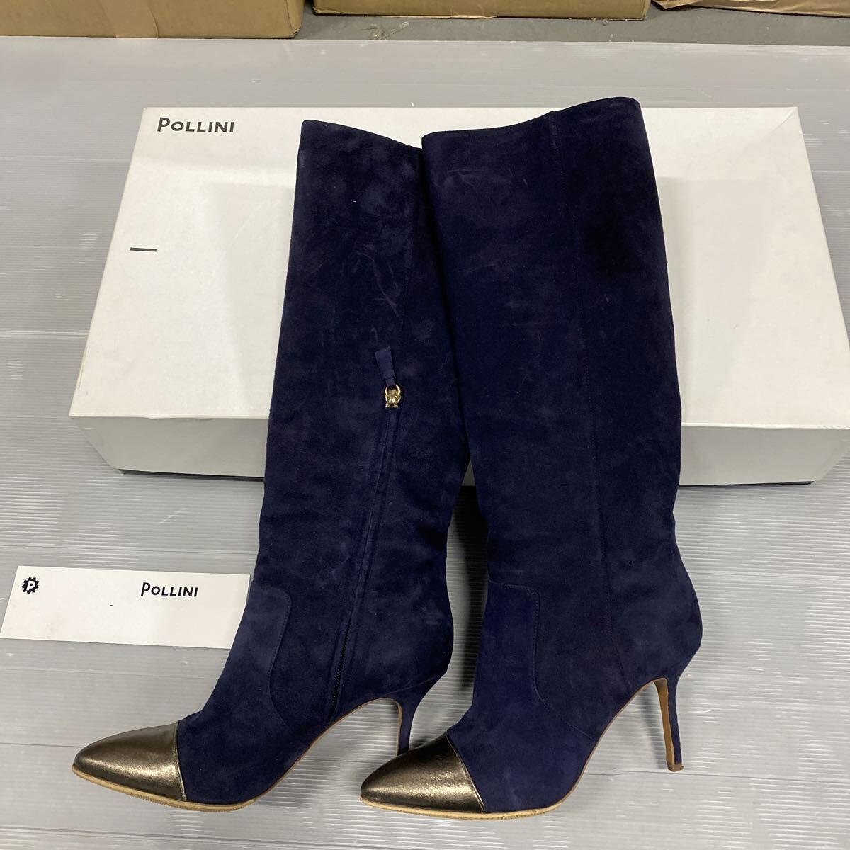 POLLINI 金先 ロングブーツ スウェード イタリア製 サイズ37 目安24.5cm レディース ファッション ブーツ 中古品 拍卖