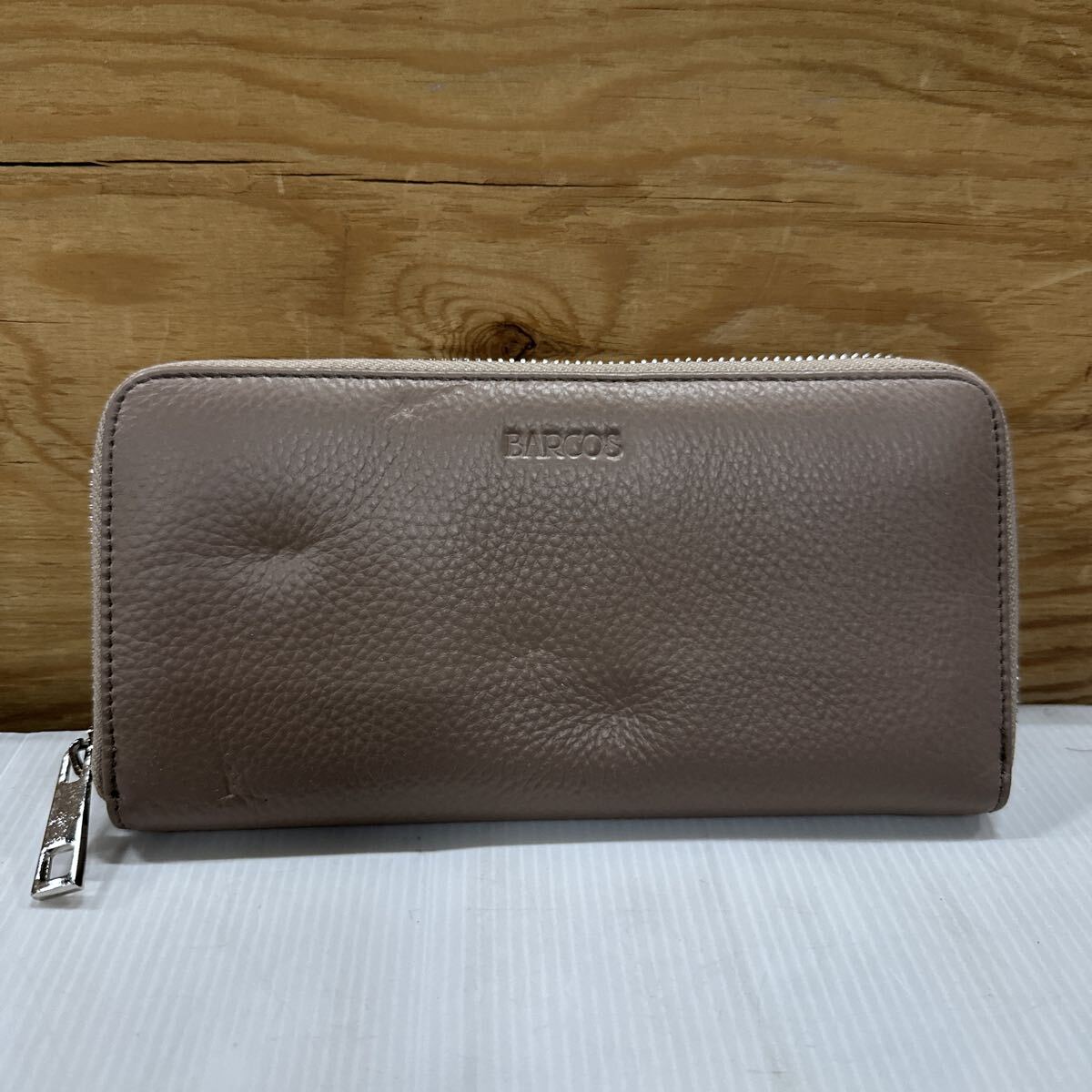 BARCOS 長財布 バルコス ラウンドジップ ウォレット ラウンドファスナー 小銭入れ有 グレージュ系 使用感無し 外凹み拍卖