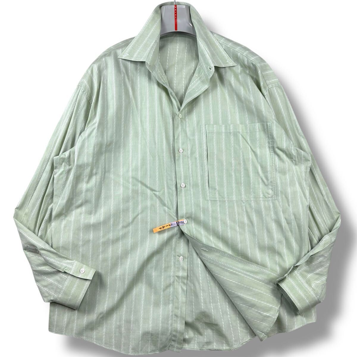 1円 美品 XXXL.3XL~4XL.5L ジャンニ ヴェルサーチ GIANNI VERSACE 長袖シャツ 羽織り ボタンダウン ストライプ柄 イタリア製 メンズ 54拍卖