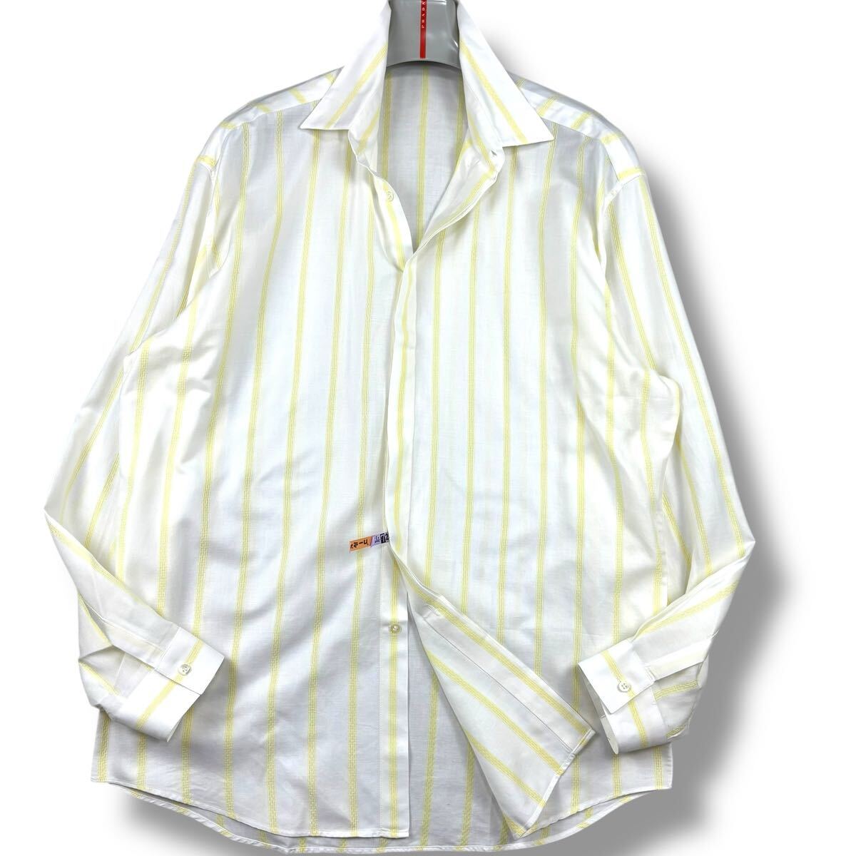 1円 美品 XXL.2XL~XXXL.3XLジャンニヴェルサーチGIANNIVERSACE長袖シャツ羽織りボタンダウン凹凸立体デザインストライプイタリア製メンズ52拍卖