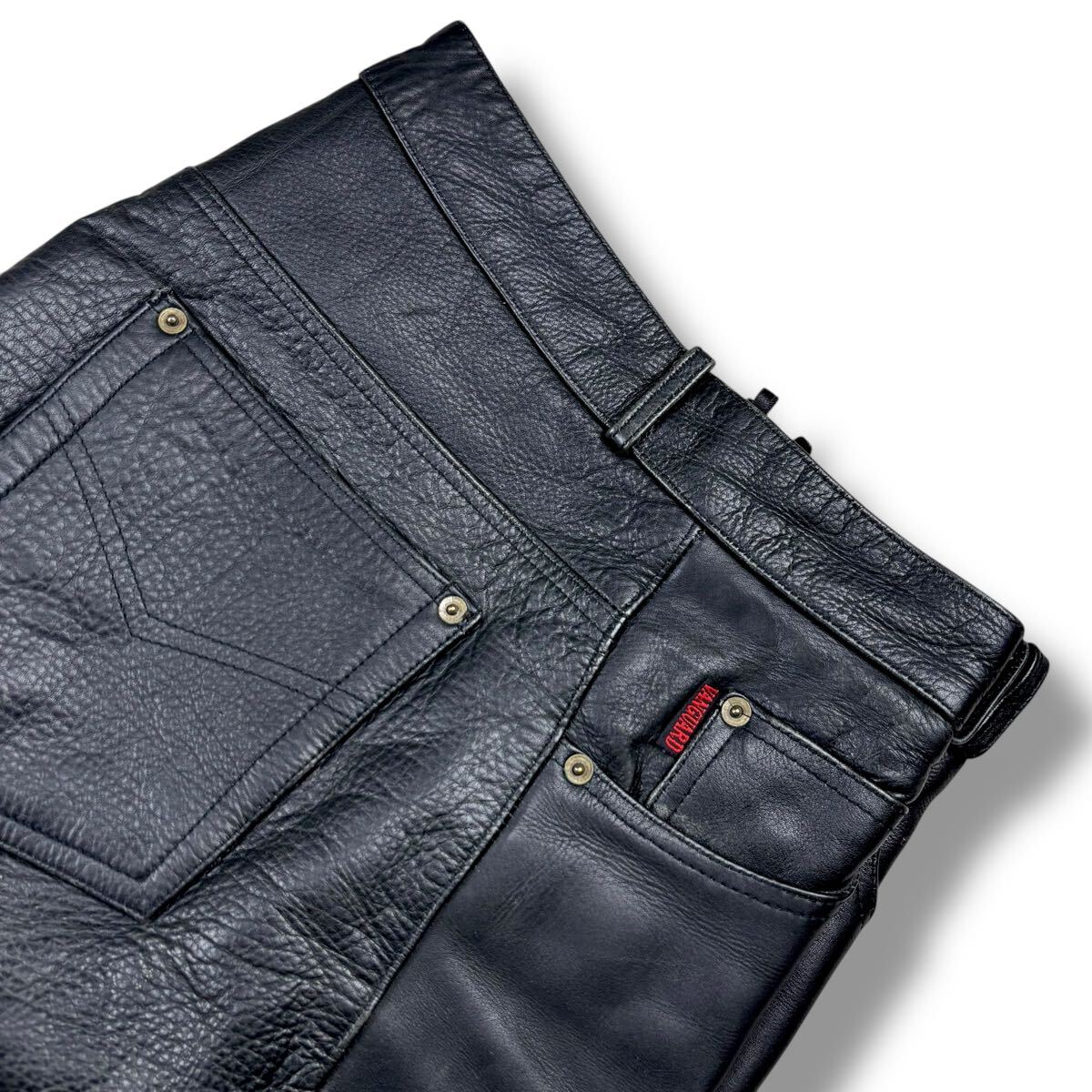 1円 美品 L~M VANGUARD Leather of America 本革レザーパンツ バイカーパンツ カウハイド 牛革 メンズ ダークブラウン 32 USA製拍卖