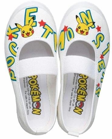 即決 14.0cm ポケモンS02 白 日本製 バレエ シューズ 子供 キッズ スニーカー キャラクター バンド バレー 幼稚 保育 園 所 上履き 園児拍卖