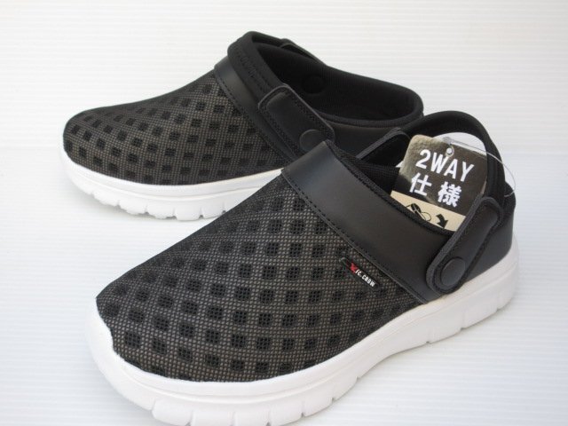 軽くて柔らか幅広 超軽量 L FCCROW FLH5476 黒 婦人 レディース 2WAY サンダル 前かぶり つま先カバー オフィス 事務所 履き サボ クロッグ拍卖