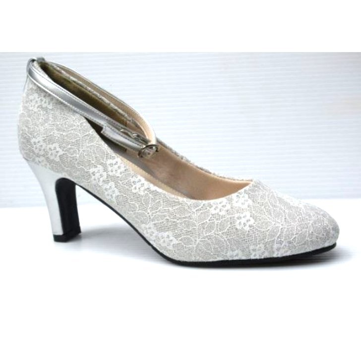 高機能クッション パンプス 24.0 濡れに強い 防水生地 Saltare サルターレ 7703 シルバー 婦人 靴 レディース プレーン ストラップシューズ拍卖