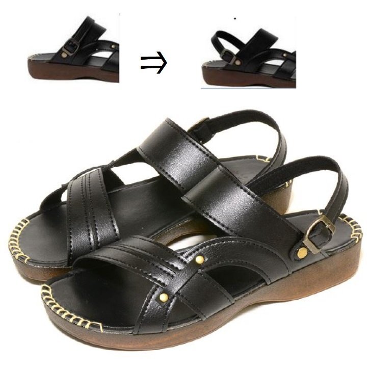 便利な2WAY サンダル L Polistas 24307 黒 日本製 ポリスタス 紳士 メンズ 事務所 オフィス モード 履き つっかけ バック バンド ベルト拍卖