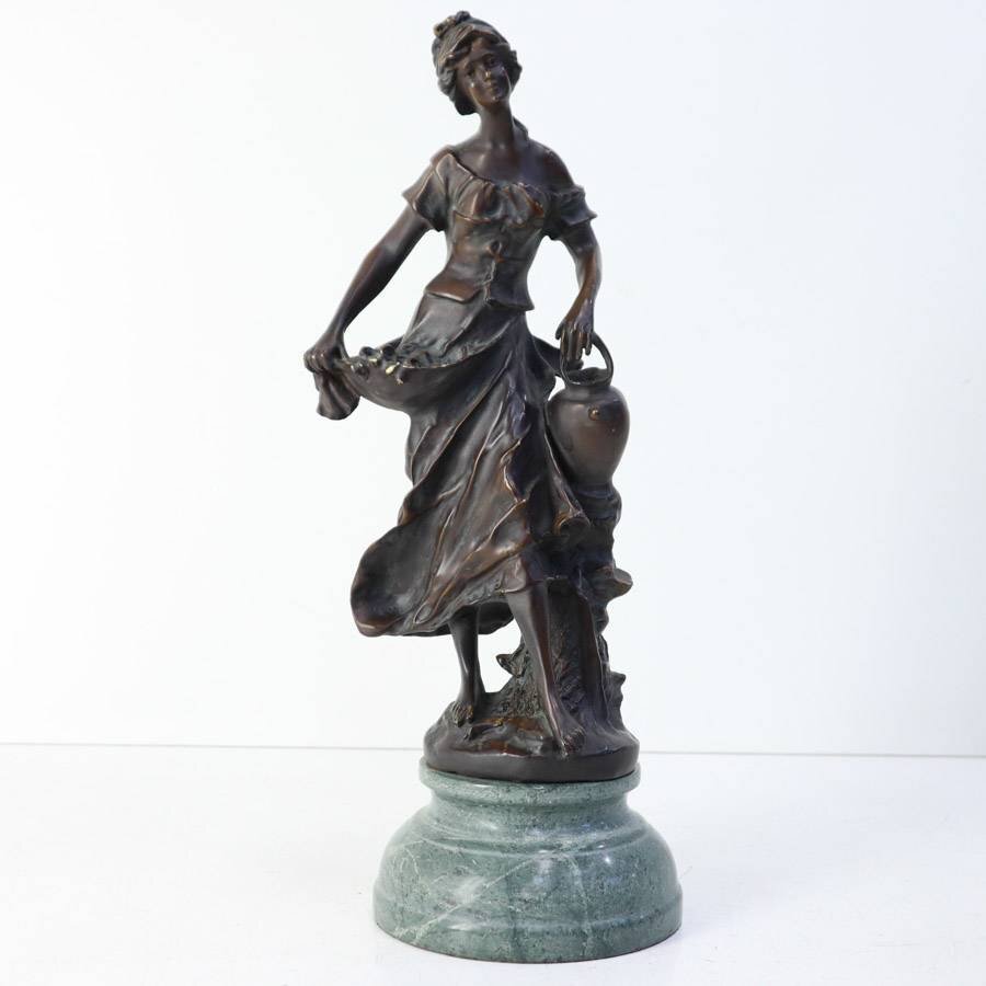19世紀フランス彫刻家 Auguste Moreau オーギュスト・モロー 女性 ブロンズ像 銅像 高さ43cm 大理石製台座★106v05拍卖