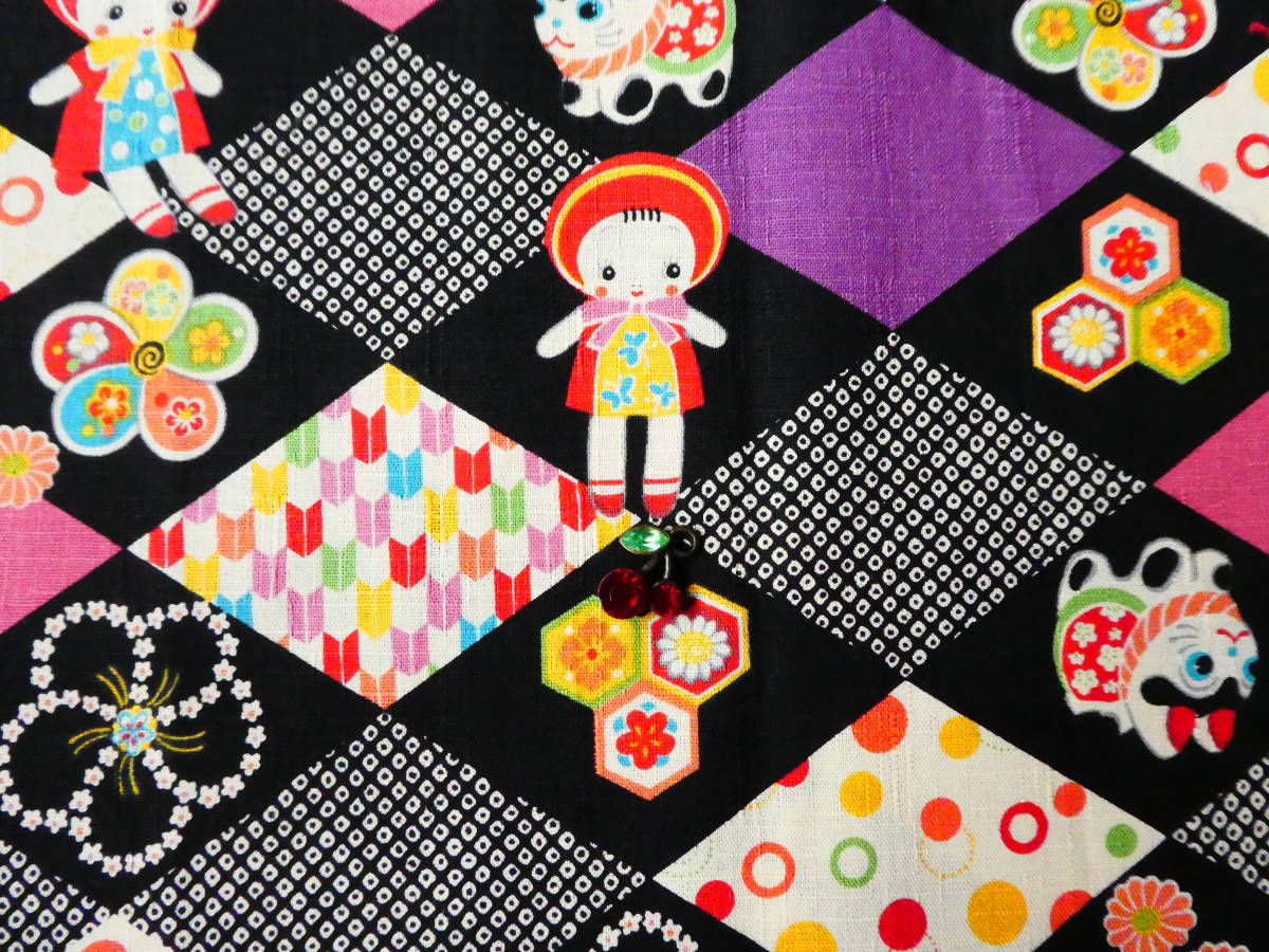 即決★レア はなちゃん格子柄生地ブラック★レトロ昭和矢絣ルシアン文化人形おもちゃ黒拍卖