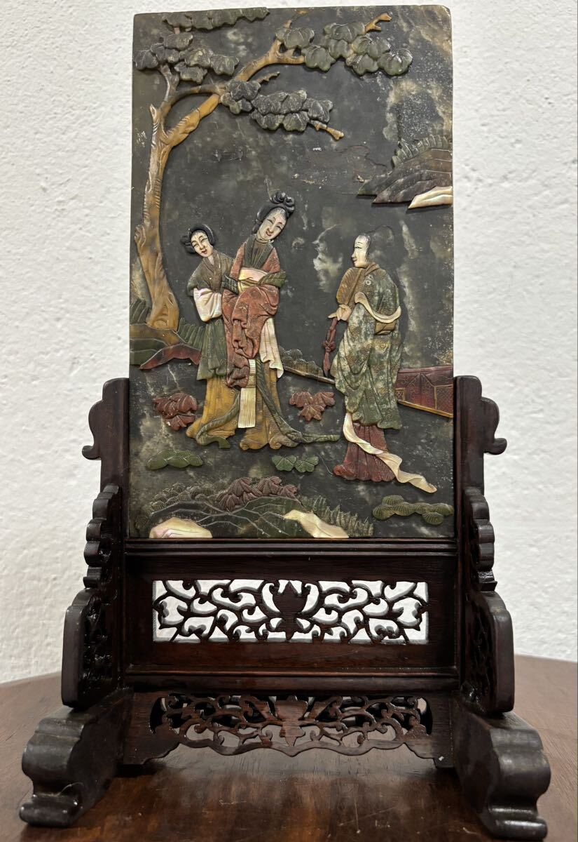 【送料無料】中国製 硯屏 唐木枠 書道具 古美術  装飾品 工芸品 美術品 置物拍卖