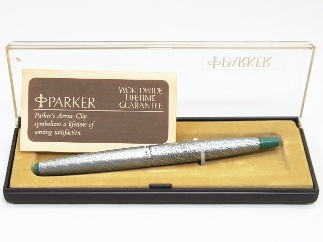 中古 ビンテージ【PARKER パーカー】万年筆 USA らせん柄 シルバー色 クリップなし仕様 20g 現状品拍卖