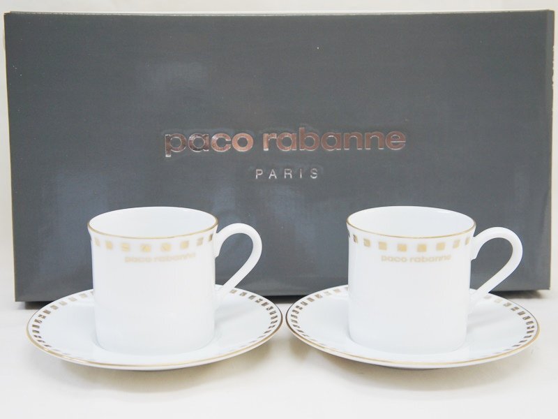 中古 美品【paco rabanne パコラバンヌ】カップルコーヒーセット ペアカップ&ソーサー C&S NARUMI製 2客セット拍卖