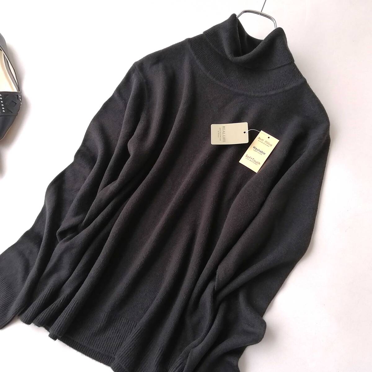 REAL LIFE レディース♪大きいサイズ 3L アクリルニット タートルネック 黒 未使用 251021np【4点同梱で送料無料】拍卖