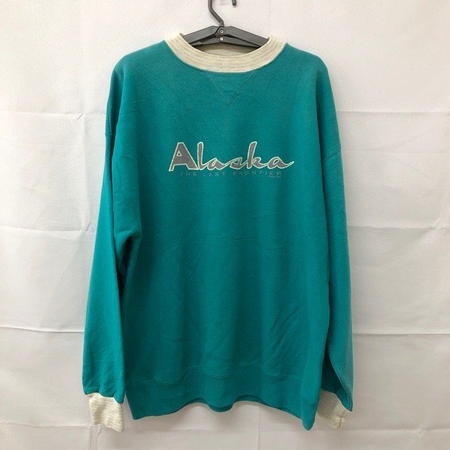 A1647 ラギッドスウェッツ XL相当 アメリカ古着 USA製 長袖 コットン 刺繍 スウェット トレーナー グリーン RUGGED SWEATS メンズ拍卖