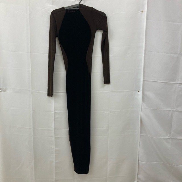 B212 ネイキッドワードローブ XS アメリカ古着 長袖 ナイロン混 ストレッチ ワンピース ブラウン naked wardrobe レディース拍卖