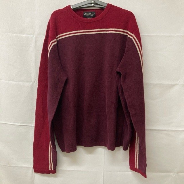 B210 エディーバウアー XL アメリカ古着 長袖 コットン ニットセーター ボルドー Eddie Bauer メンズ拍卖
