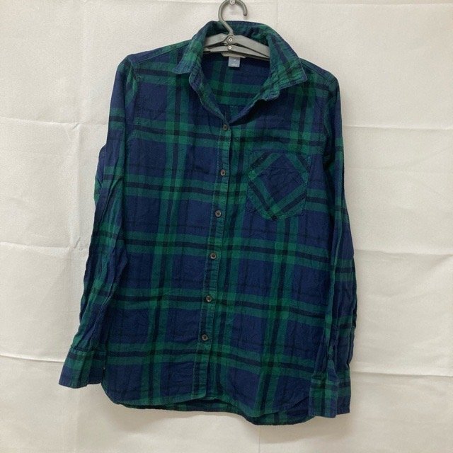 B216 オールドネイビー M アメリカ古着 長袖 コットン チェック シャツ グリーン系 OLD NAVY メンズ拍卖