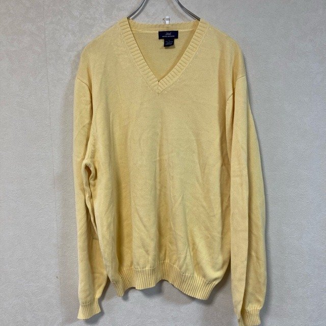 B253 ブルックスブラザーズ L アメリカ古着 コットン 長袖 Vネック セーター イエロー BROOKS BROTHERS メンズ拍卖