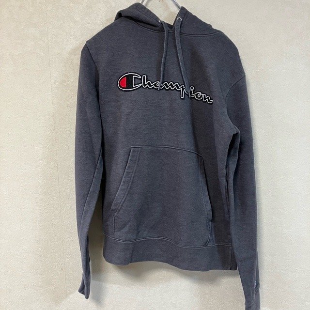 B293 チャンピオン S アメリカ古着 ロゴ刺繍 コットンポリ 長袖 スウェット パーカ グレー Champion メンズ拍卖