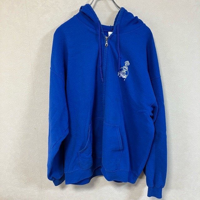 B299 ギルダン XL アメリカ古着 プリント コットンポリ 裏起毛 長袖 パーカ ブルー GILDAN メンズ拍卖