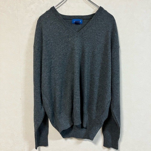 B335 タウンクラフト L アメリカ古着 USA製 アクリル Vネック ニット セーター グレー TOWNCRAFT メンズ拍卖