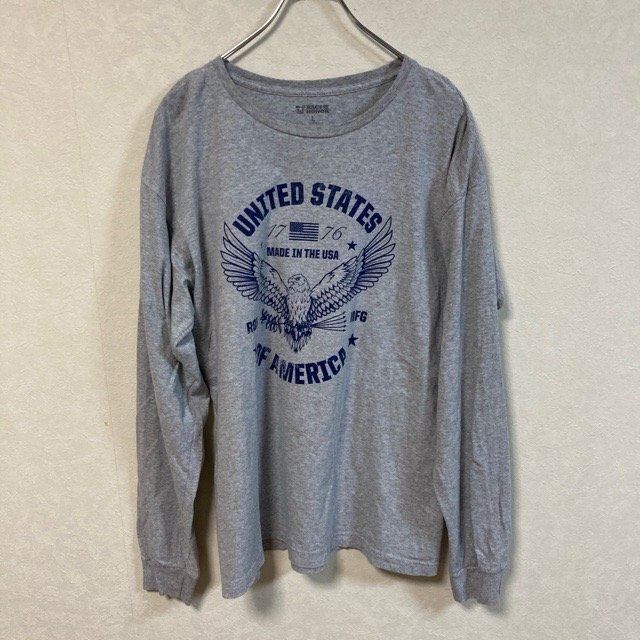 A97 ラグスオブオナー L アメリカ古着 USA製 コットンポリ 長袖 プリントTシャツ グレー RAGS OF HONOR メンズ拍卖