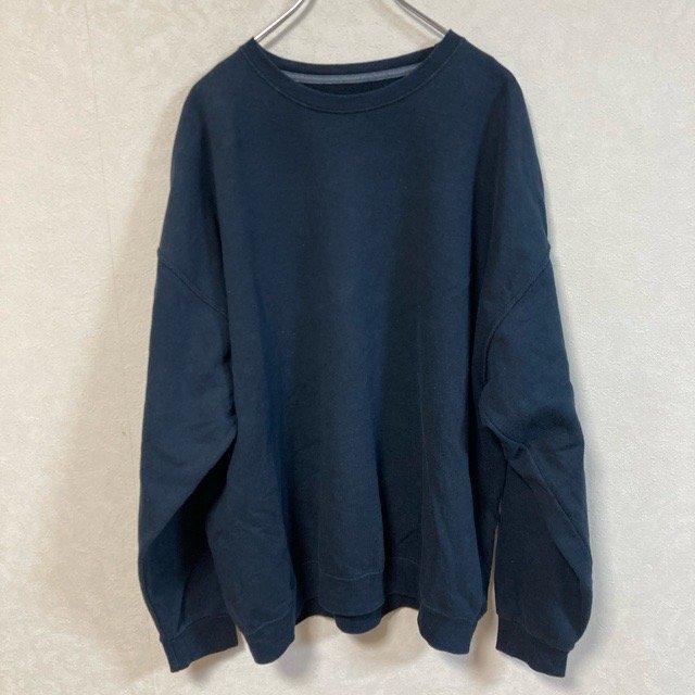 A98 フルーツオブザルーム 2XL アメリカ古着 コットンポリ 長袖 無地 スウェット ネイビー FRUIT OF THE LOOM メンズ拍卖