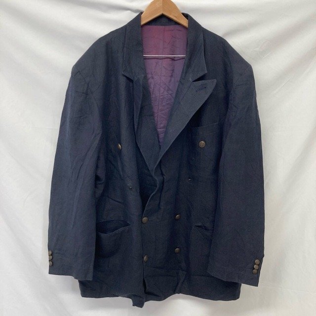 C7 エリオゴッツィ ユーロ古着 フランス製 リネン混 ダブルジャケット グレー ELIO GOZZI メンズ拍卖