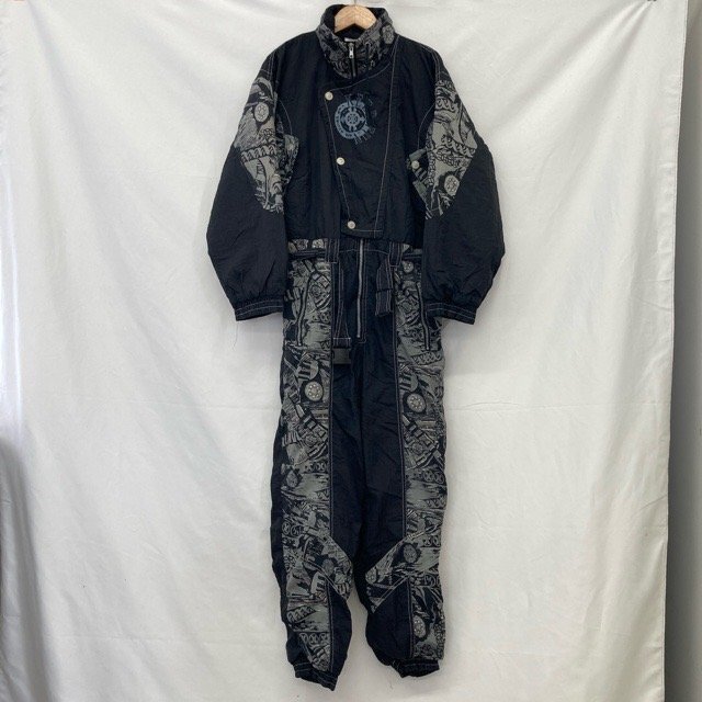C1 チャールズヴォーグ 152 ユーロ古着 総柄 ポリアミド ツナギ オールインワン スキースーツ ブラック Charles Vog メンズ拍卖