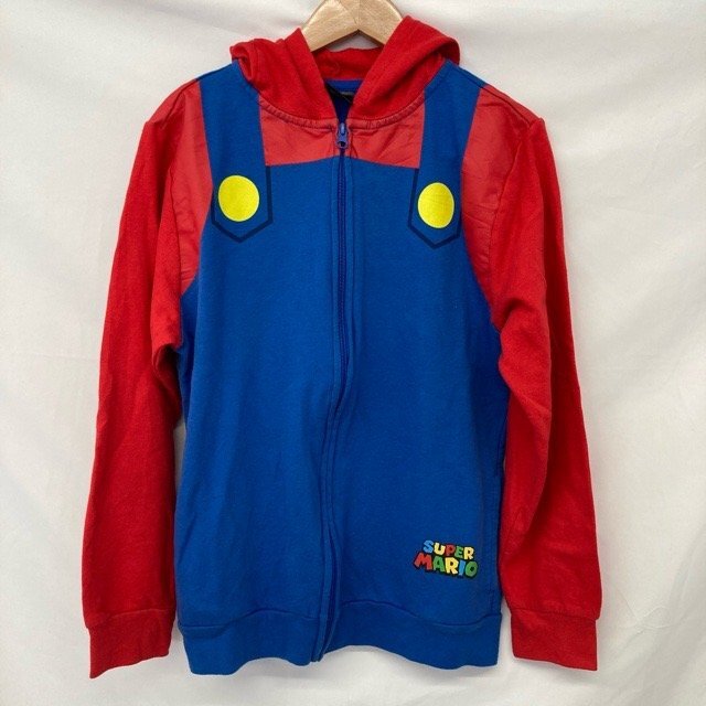 C12 スーパーマリオ L アメリカ古着 コットン 長袖 パーカー レッド×ブルー Super Mario キッズ拍卖