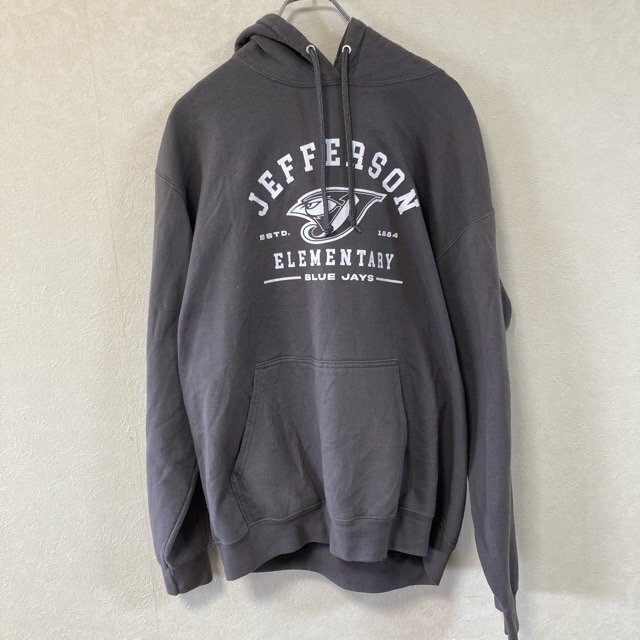 A711 ポートアンドカンパニー L アメリカ古着 コットンポリ プリント パーカー グレー PORT&COMPANY メンズ拍卖