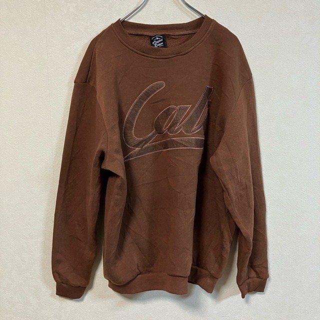 A1003 オリジナルデラックス L アメリカ古着 Calプリント 長袖 ポリエステル スウェット ブラウン Original Deluxe メンズ拍卖