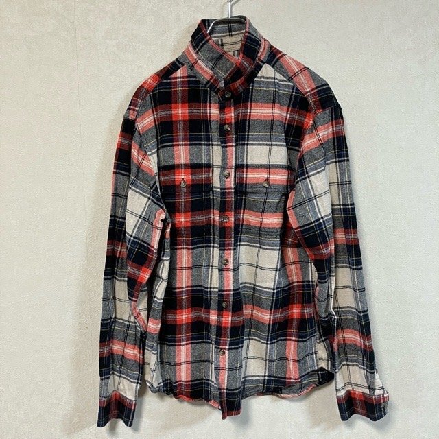 A884 オールドネイビー L アメリカ古着 ネルチェック 長袖 コットン シャツ レッド OLD NAVY メンズ拍卖