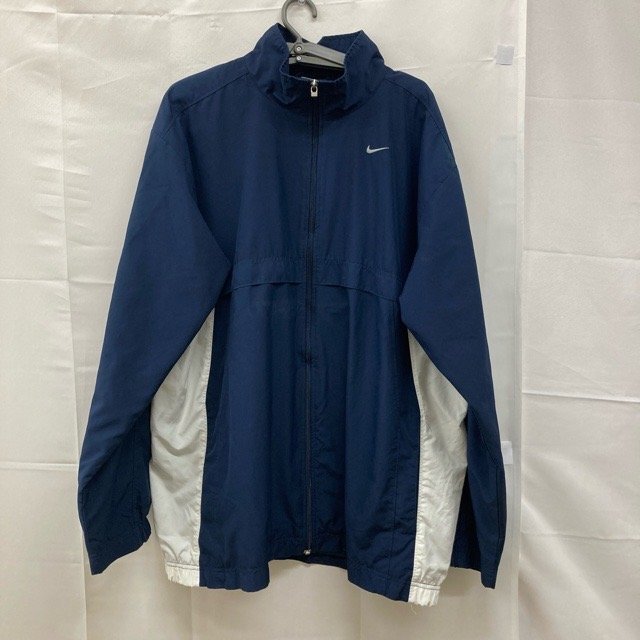 B362 ナイキ L アメリカ古着 ナイロン 長袖 ジップジャケット ネイビー NIKE メンズ拍卖