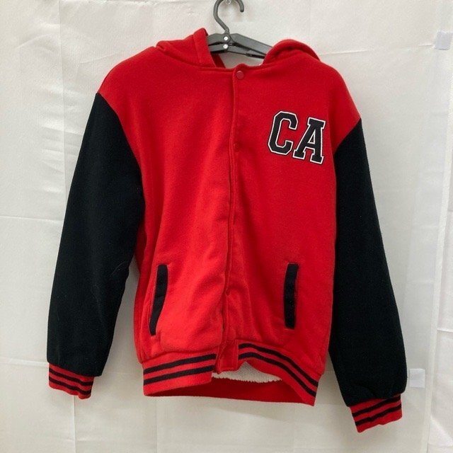 C169 ライオットエンパイア 14/16 アメリカ古着 ボア裏地 長袖 ジップパーカー レッド×ブラック RIOT EMPIRE キッズ拍卖