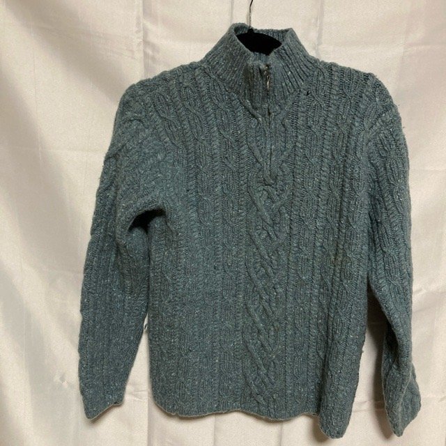 A162 ローレンラルフローレン L アメリカ古着 ハンドニット ウール 長袖 セーター ブルー LAUREN レディース拍卖